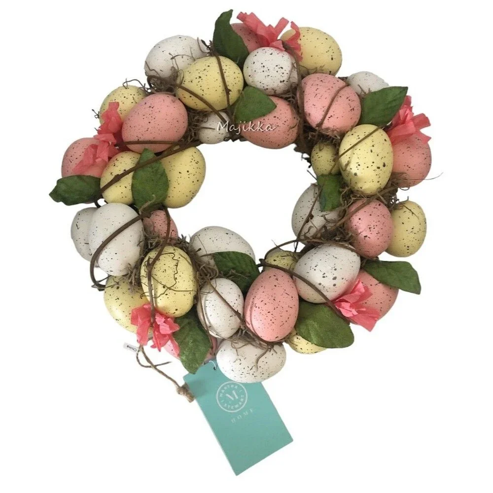 Martha Stewart Spring Easter Egg Wreath Speckled Pastel Pink White Yellow 12.5